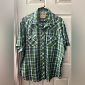 Wrangler Western Shirt Size 2X Pearl Snap Button Up Plaid
Green White